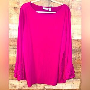 Susan Graver Pink Bell Sleeve Studded Blouse